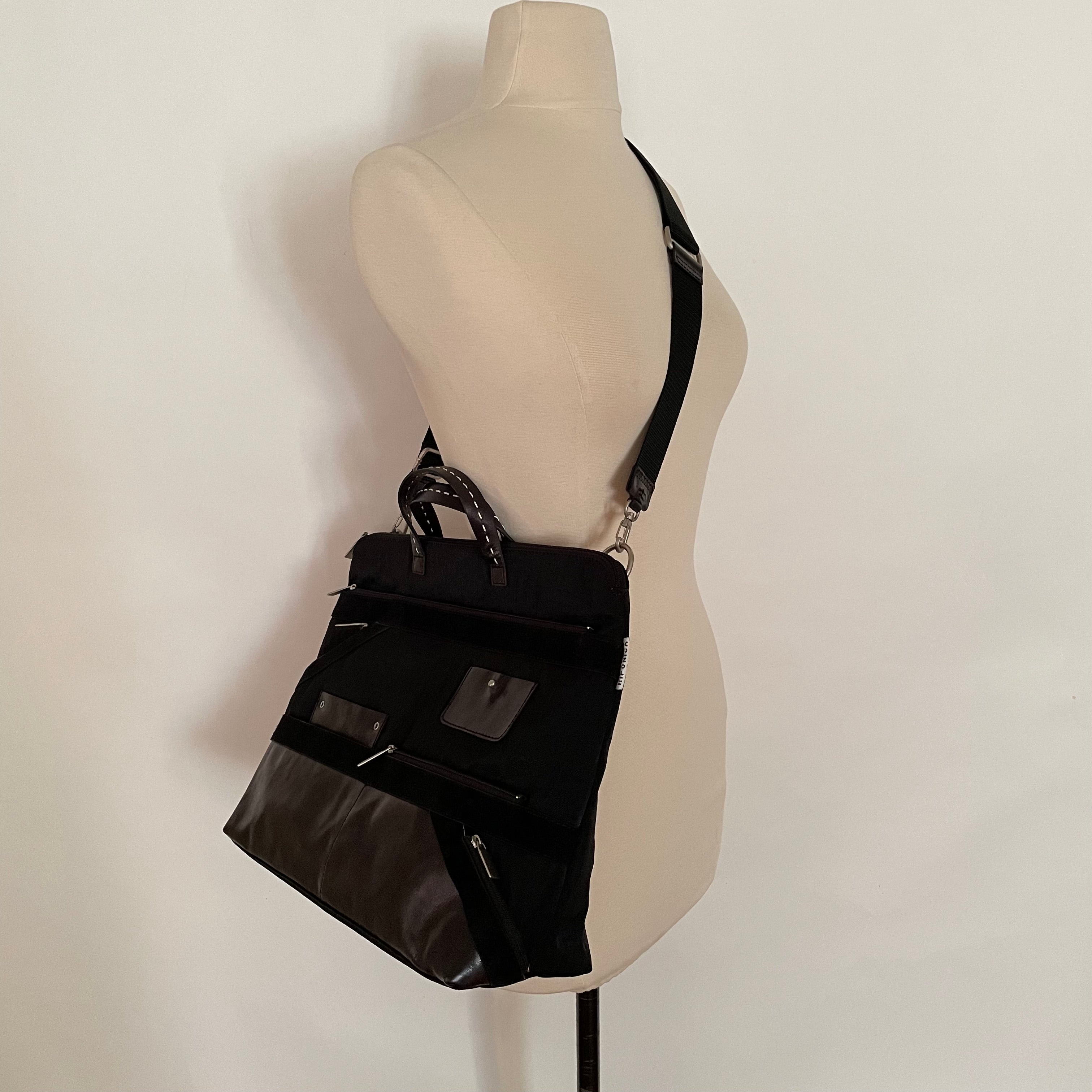 Premium Collection | Nylon x Leather Briefcase with Pony Embroidery | Black